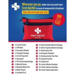 First Aid Kit – 100 Piece – Small First Aid Kit for Camping, Hiking, Backpacking, Travel, Vehicle, Outdoors