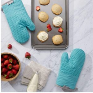 Kitchen Aid Asteroid Cotton Oven Mitts with Silicone Grip, Set of 2, Aqua